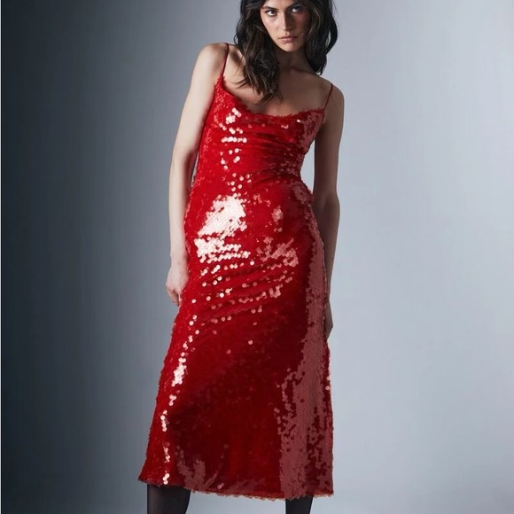 Bardot Karina Sequin Maxi Dress in Fire Red - Picture 6 of 11